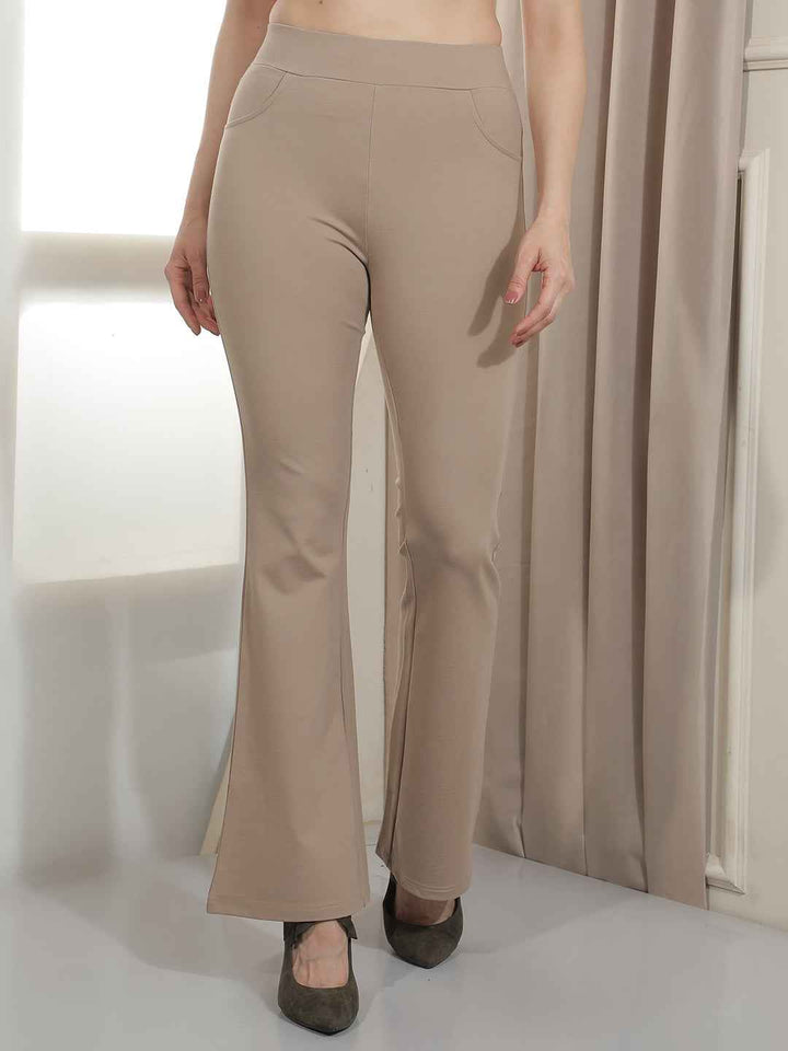 Stretchy Beige Bootcut Style Treggings