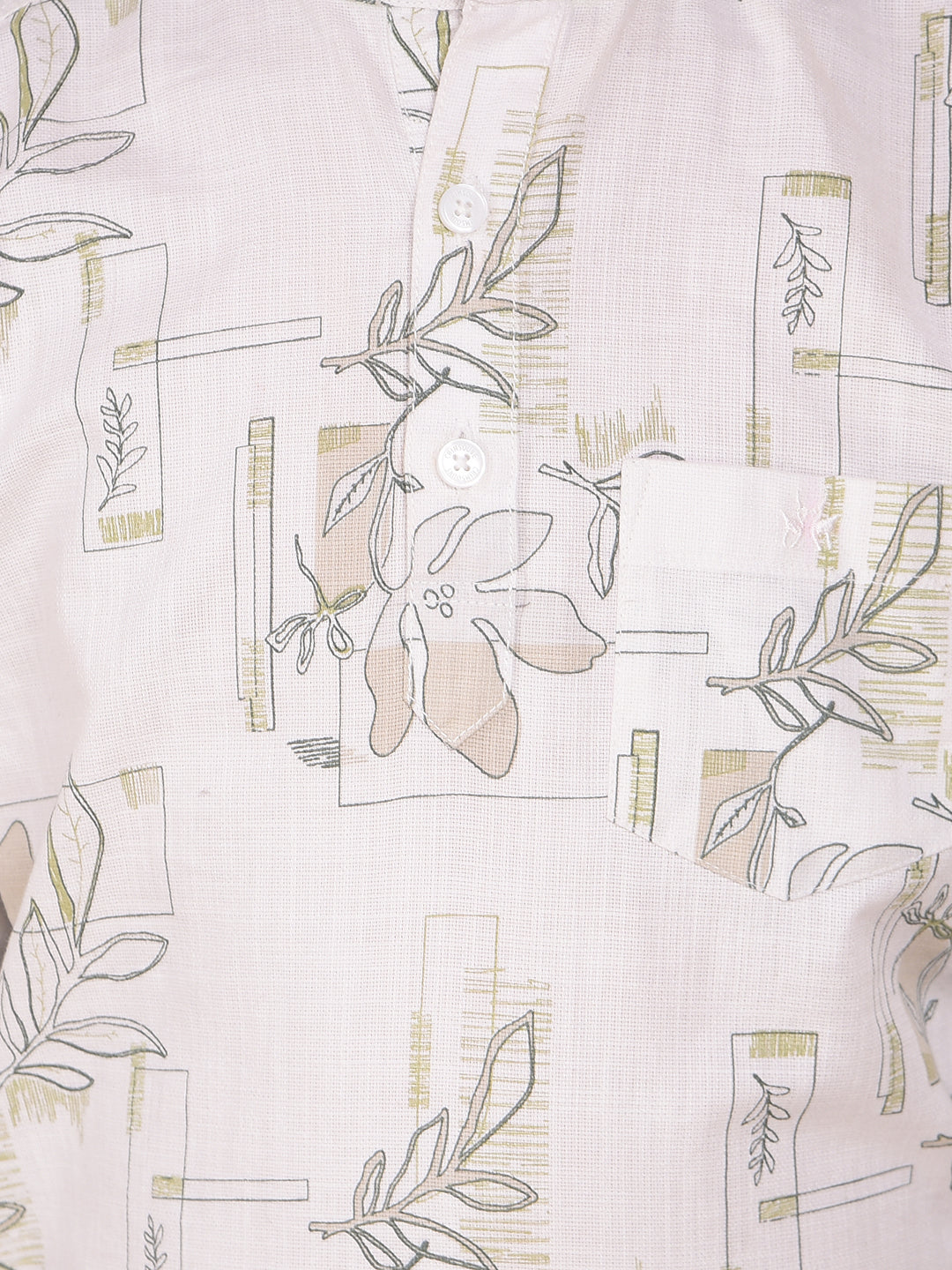 White Floral Print 100% Cotton Kurta