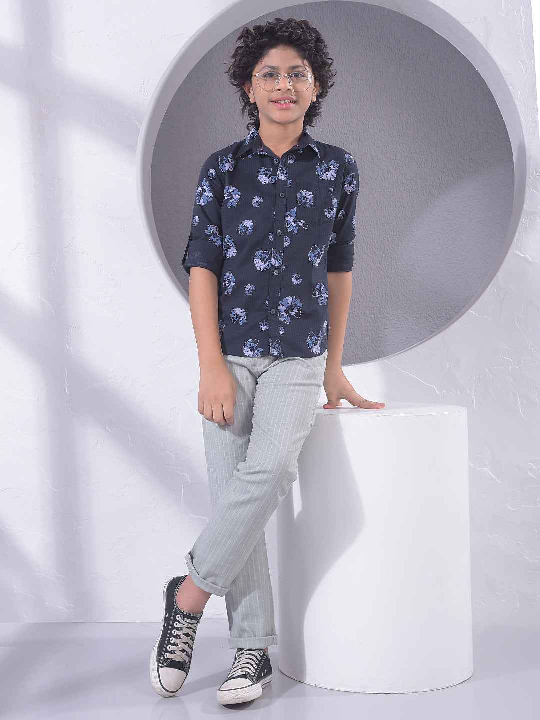 Navy Blue Floral Print Shirt