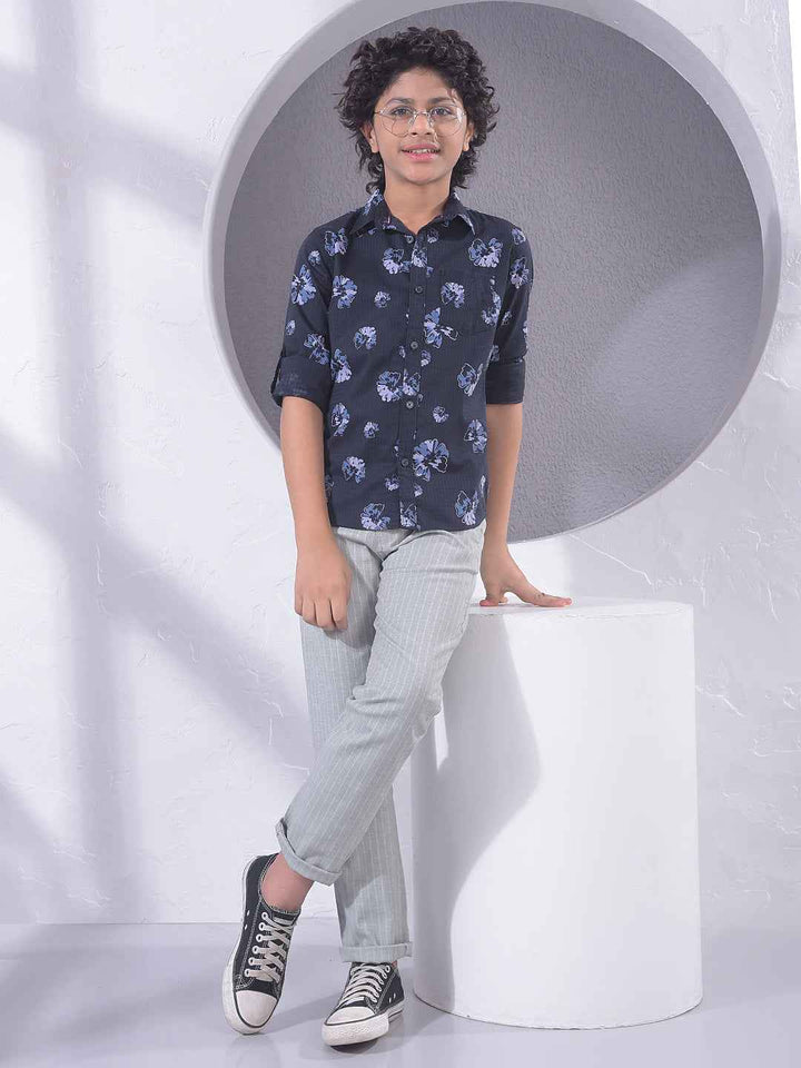 Navy Blue Floral Print Shirt