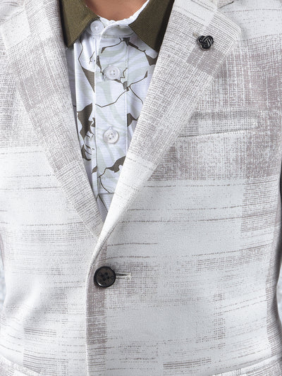 Cream Textured Single-Breasted Blazer