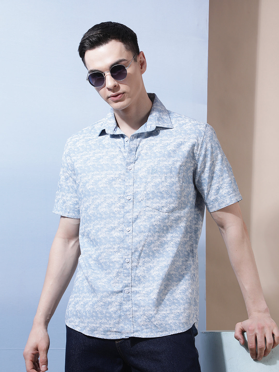 Blue Floral Print Shirt