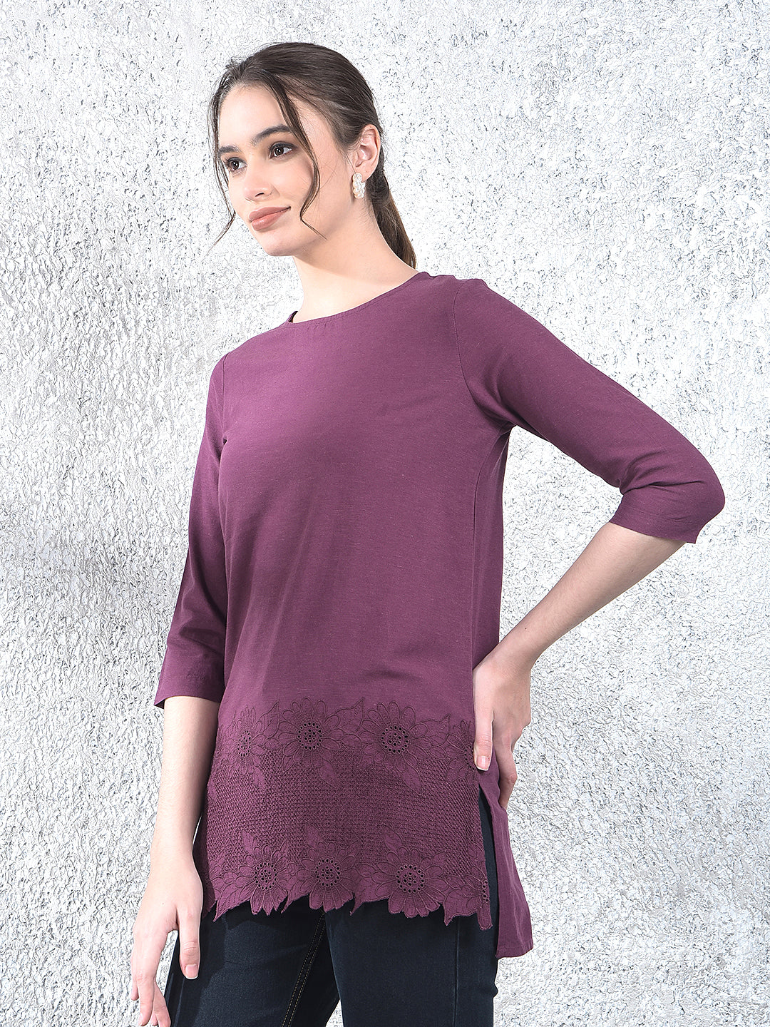 Purple Floral Embroidered Top