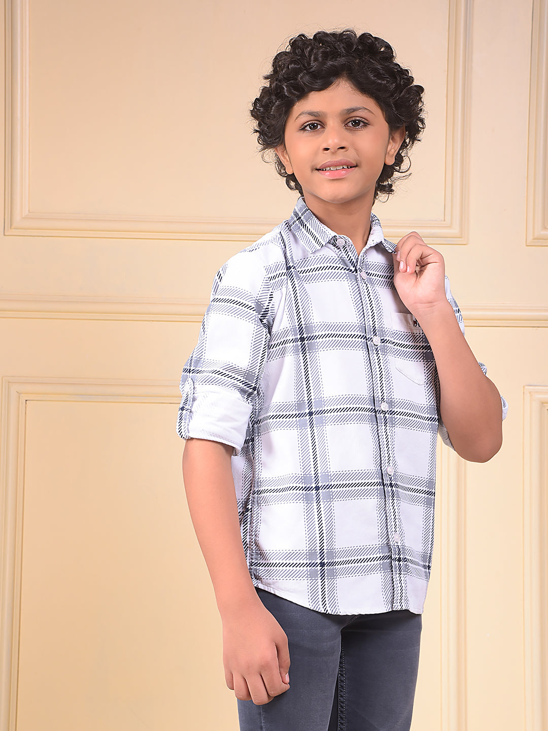 Grey Checked 100% Cotton Corduory Shirt