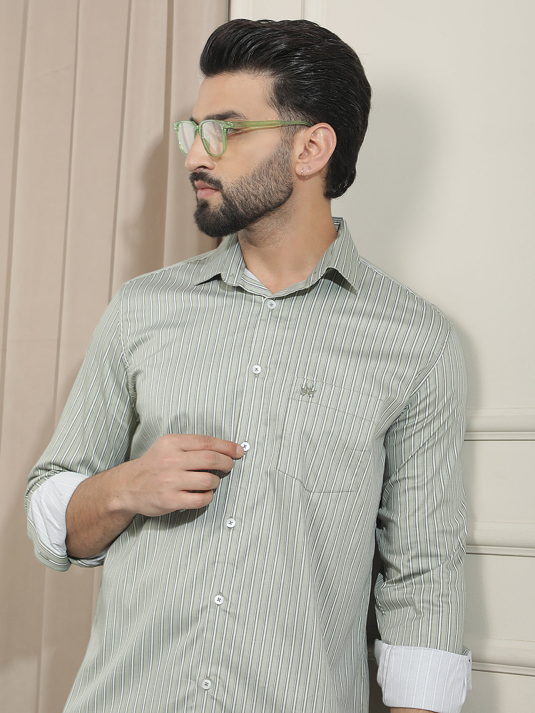 Green Vertical Stripes Shirt