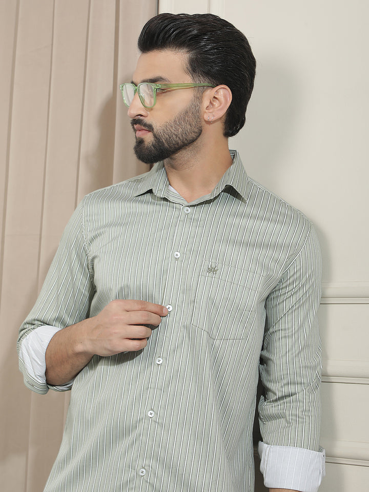 Green Vertical Stripes Shirt