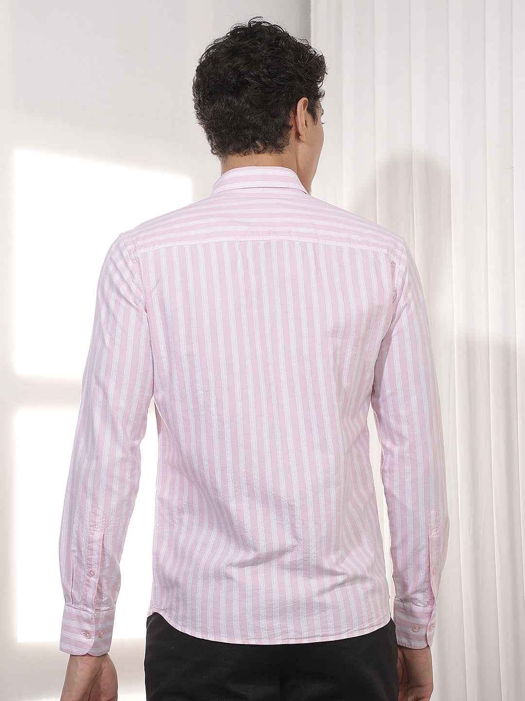 Pink Vertical Striped 100% Cotton Shirt