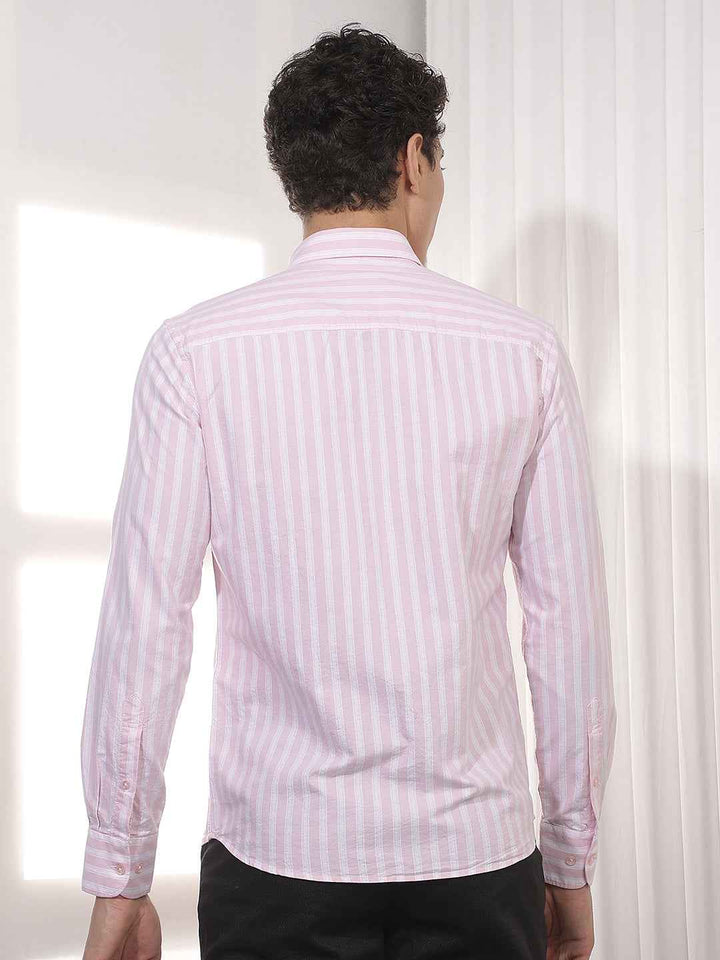 Pink Vertical Striped 100% Cotton Shirt