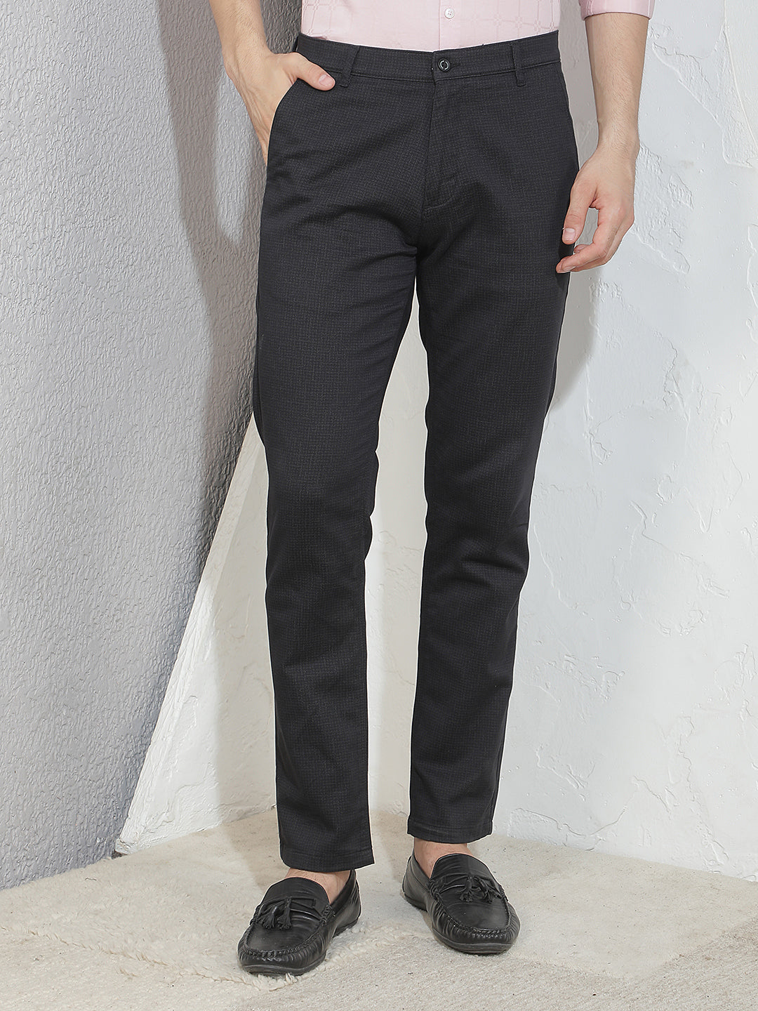 Refined Stealth Black Printed Trousers