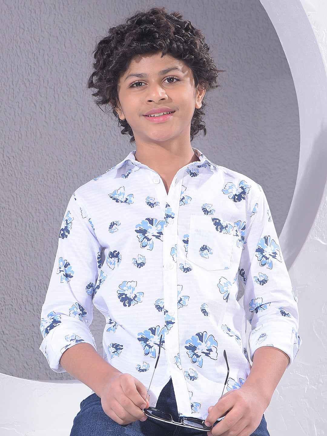 White Floral Print Shirt