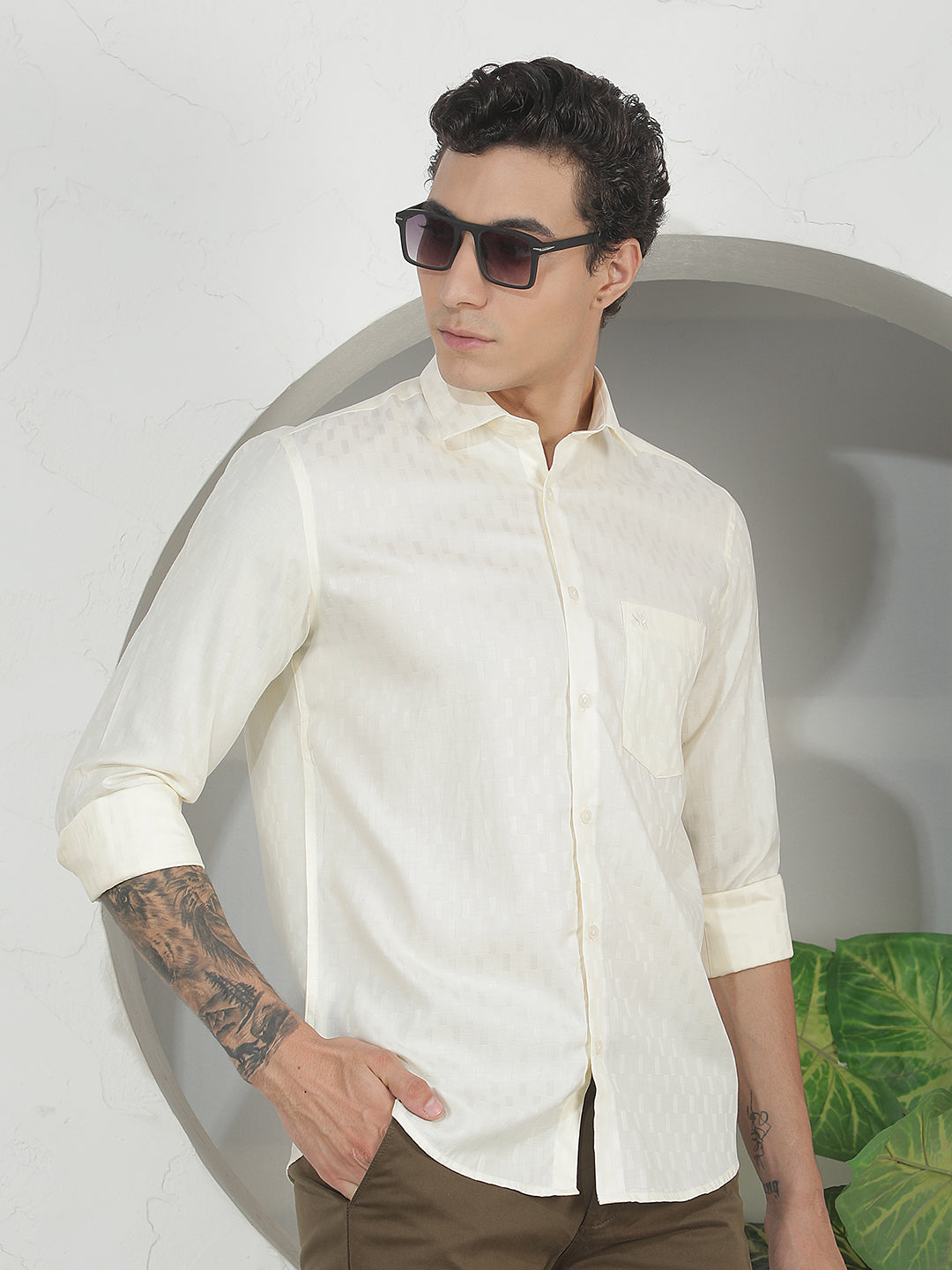 Modern Warm Yellow Jacquard Shirt