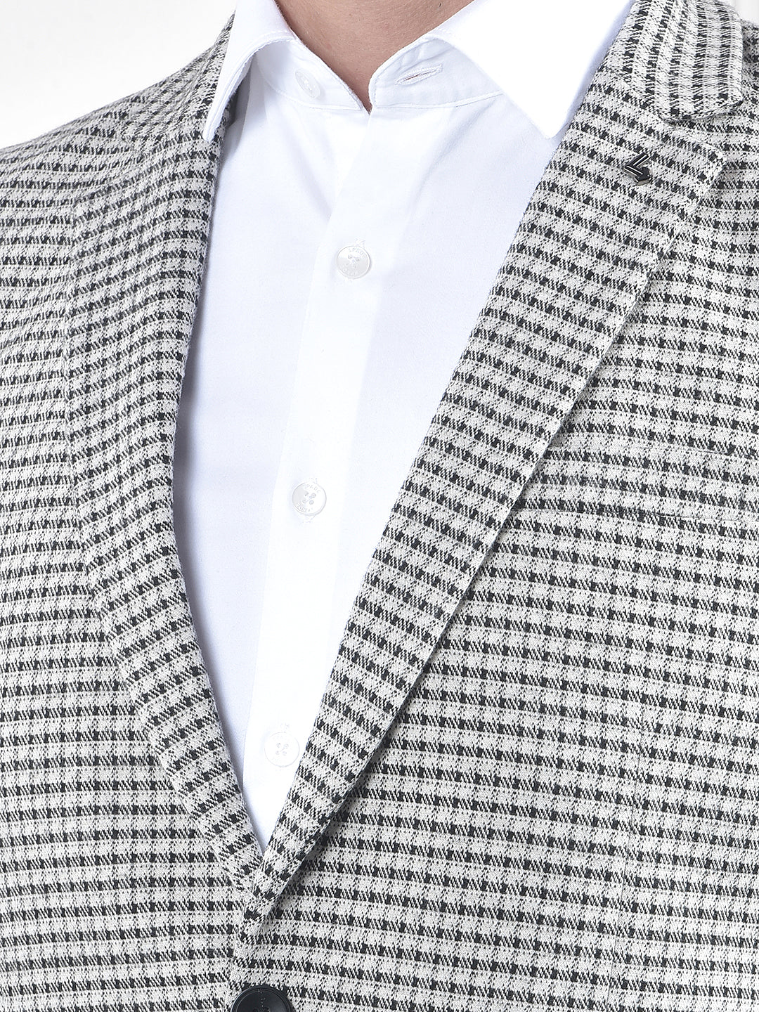 Grey Micro-Check Single-Breasted Blazer