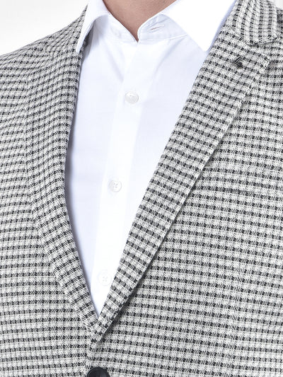 Grey Micro-Check Single-Breasted Blazer