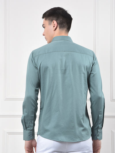 Olive Green Soft-Touch Blended Slim Casual Shirt