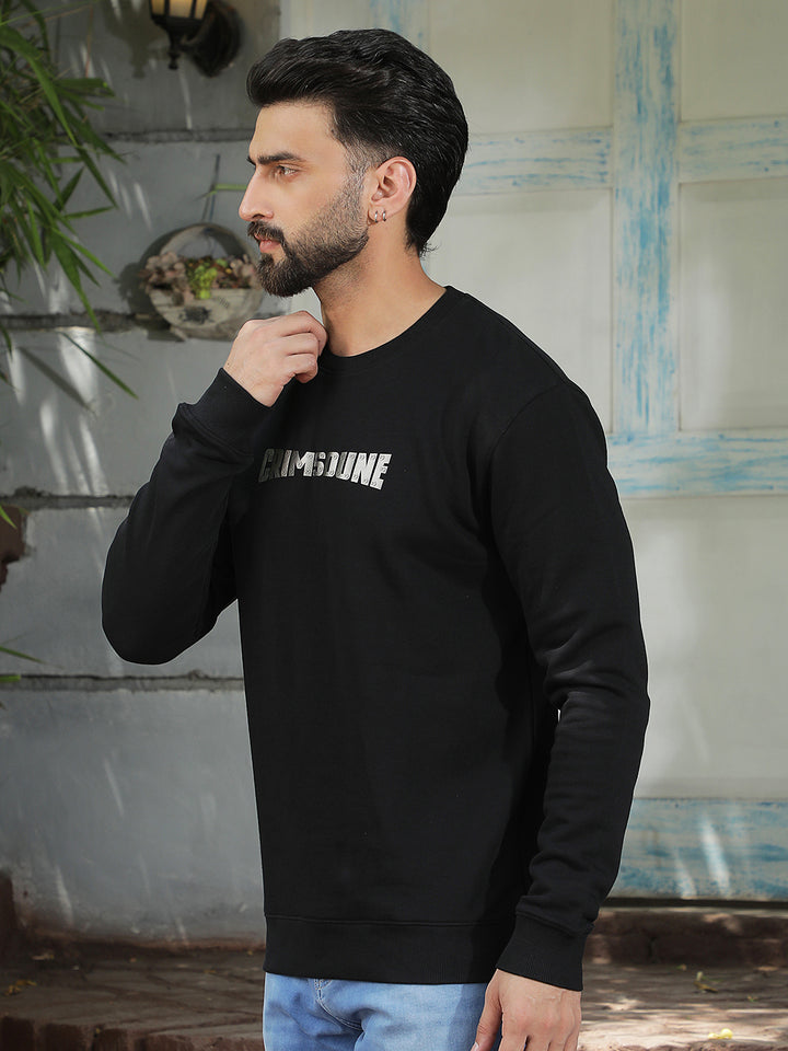 Structured Onyx Black Typographic Sweatshirt