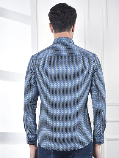 Blue Printed 100% Cotton Shirt