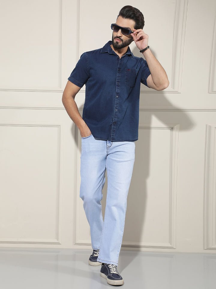 Navy Blue 100% Cotton Denim Shirt