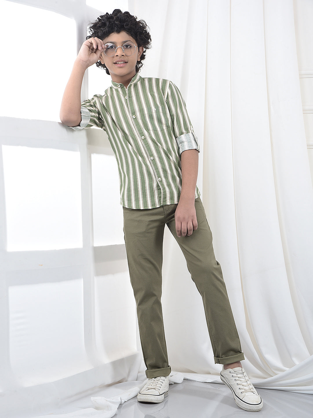 Green Striped 100% Cotton Shirt