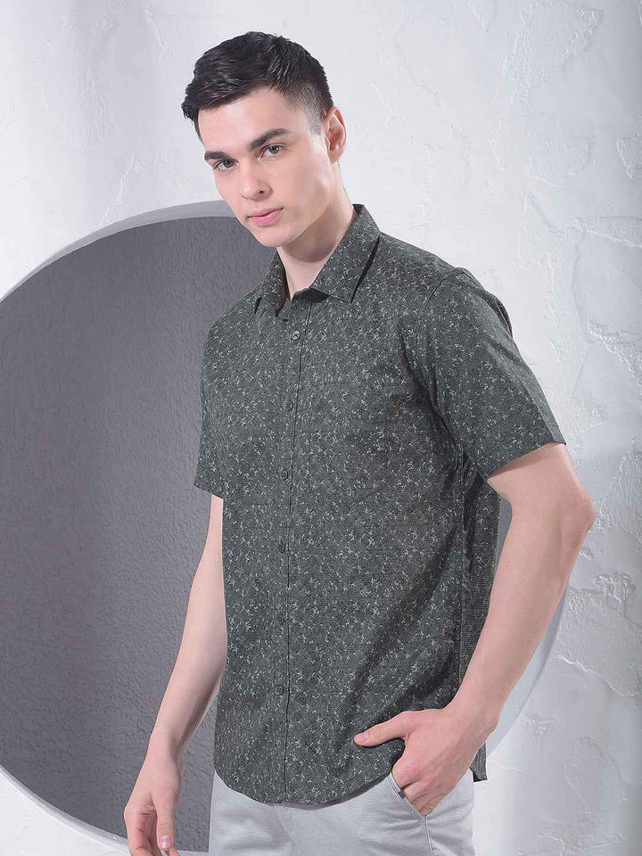 Green Floral Print 100% Cotton Shirt