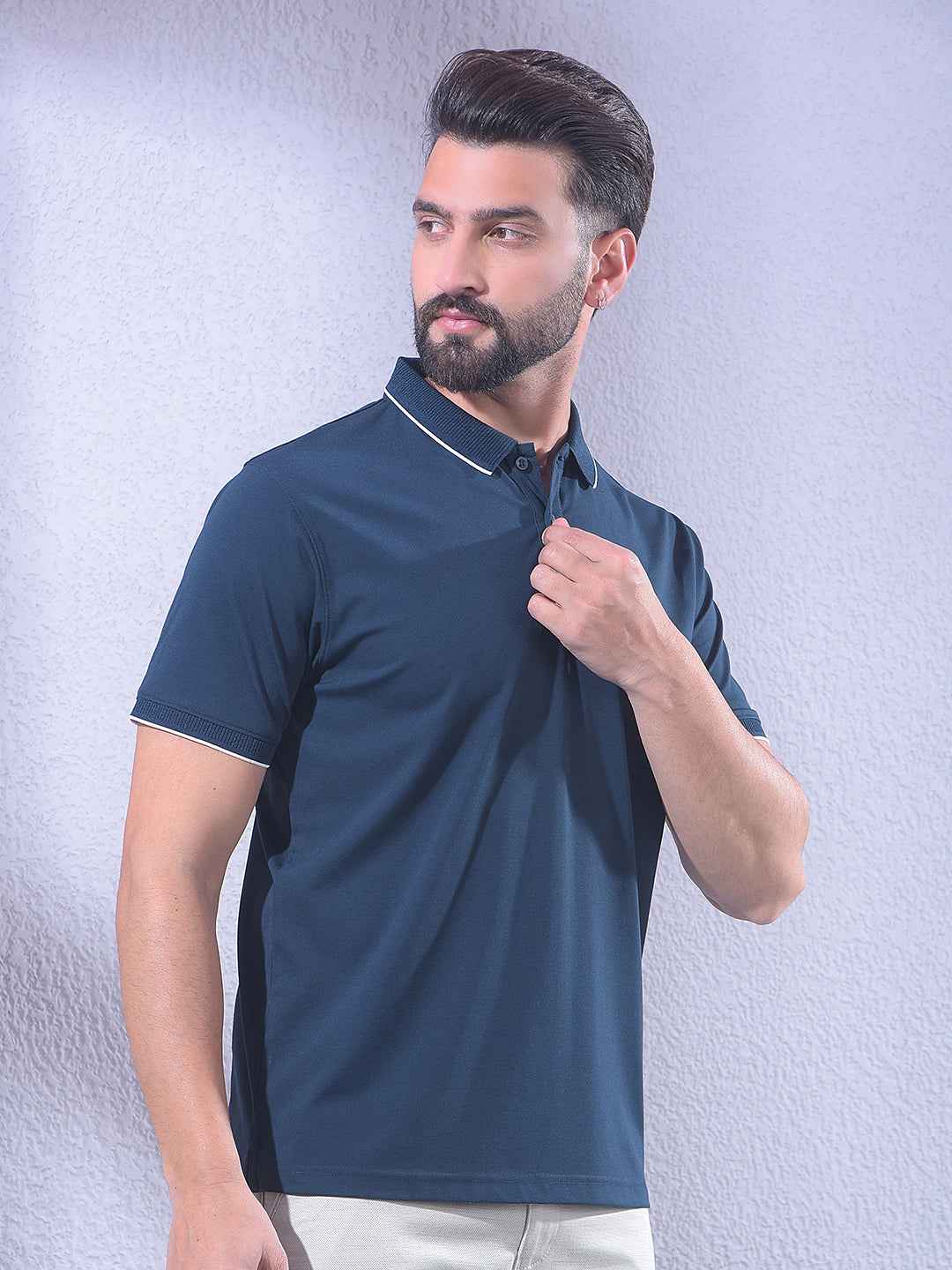Navy Blue Polo Neck T-Shirt