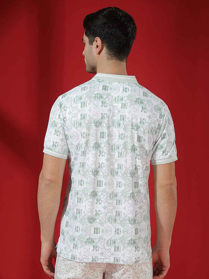 Green Abstract Print Polo T-Shirt