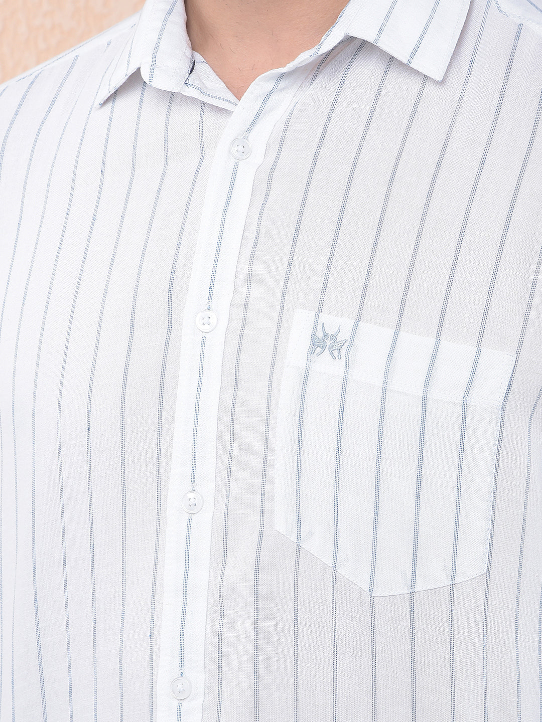 Blue Vertical Stripes Linen Shirt