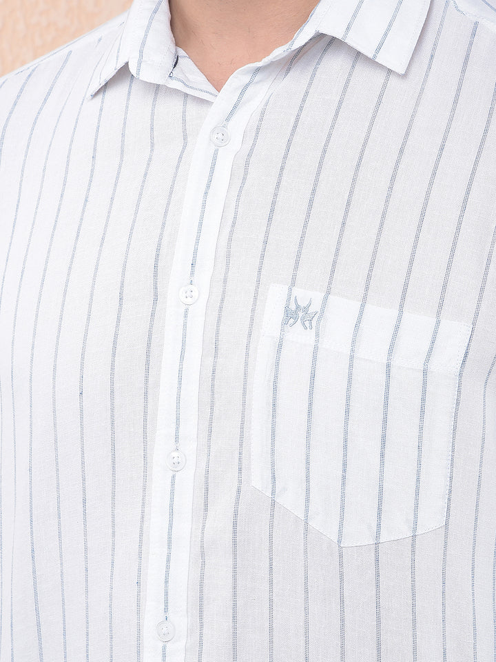 Blue Vertical Stripes Linen Shirt
