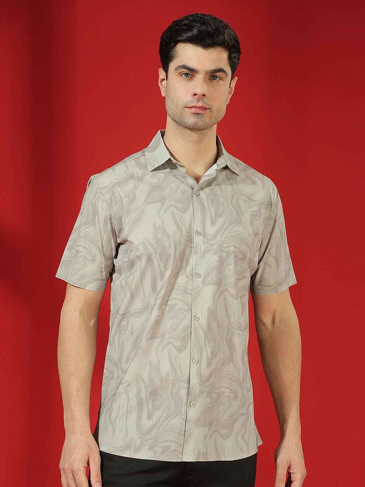 Khaki Abstract Print Shirt