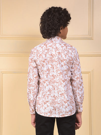 Brown Floral Print 100% Cotton Kurta