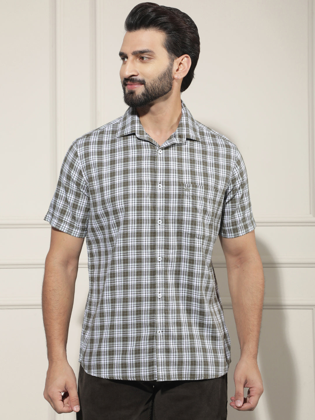 Olive Checked 100% Cotton Shirt