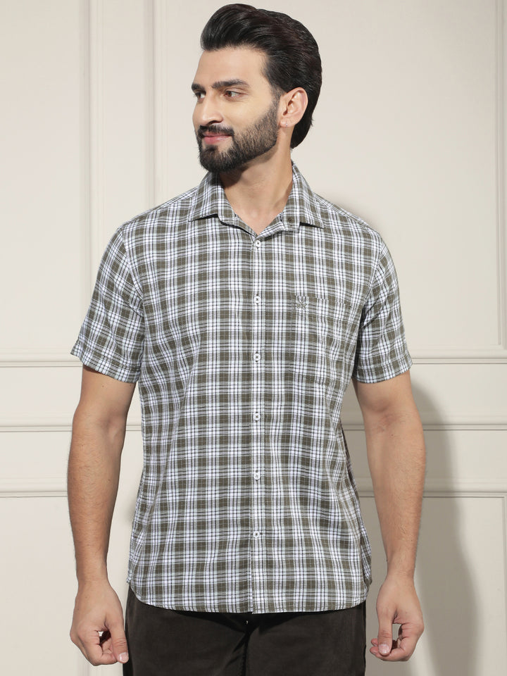 Olive Checked 100% Cotton Shirt