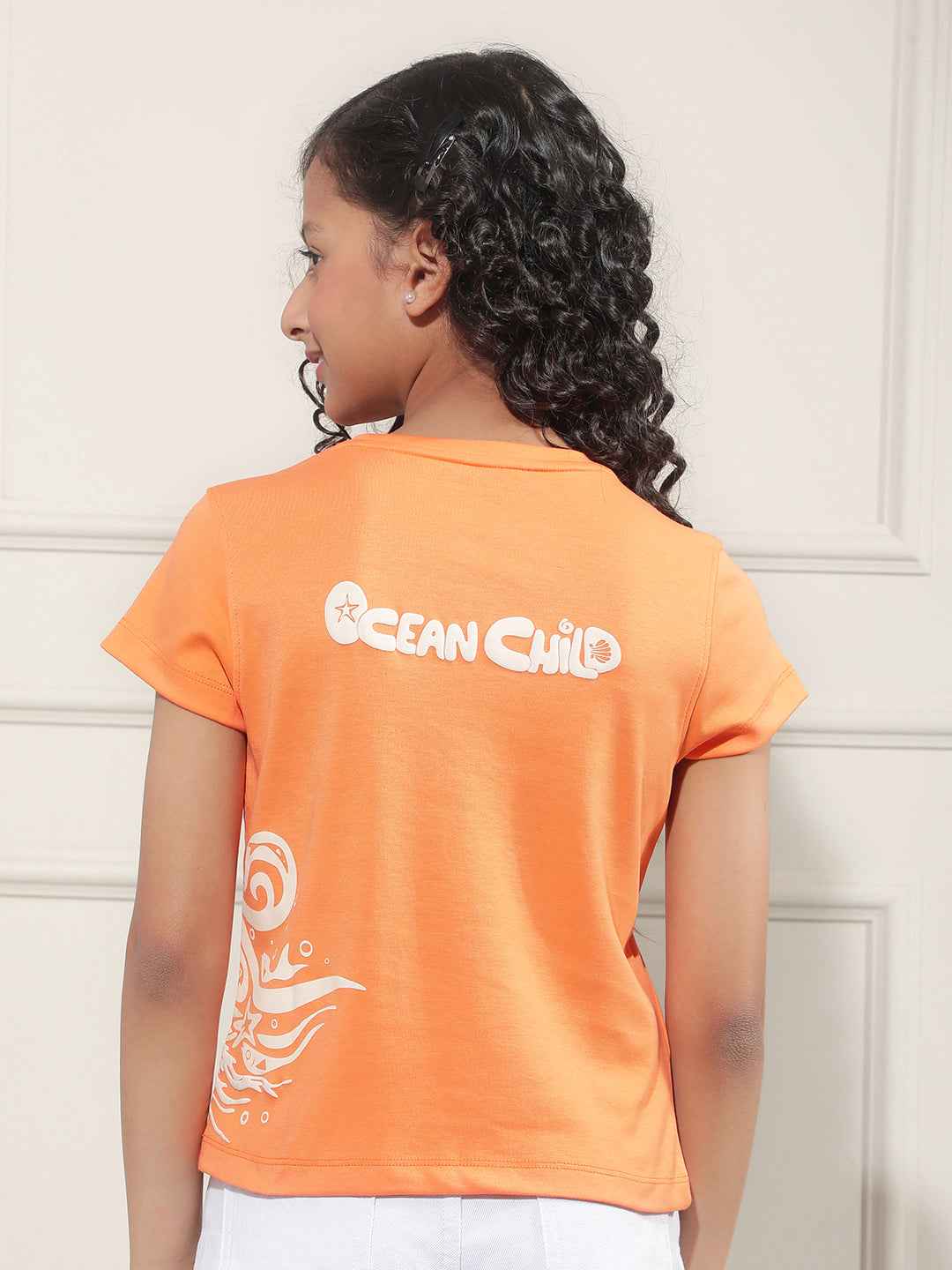 Orange Graphic Print Crop T-Shirt