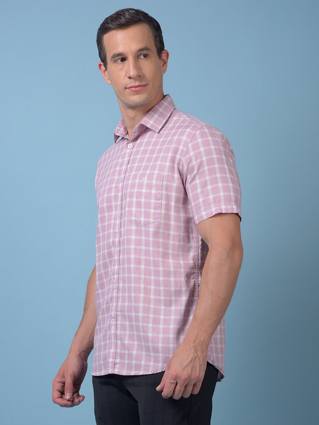 Purple Checked 100% Cotton Shirt