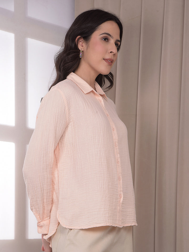 Peach Textured 100% Cotton Shirt