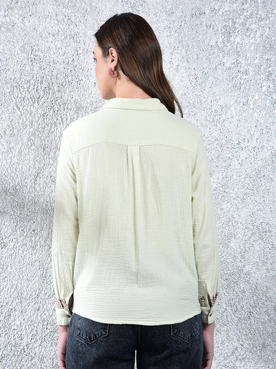 Green Embroidered 100% Cotton Shirt