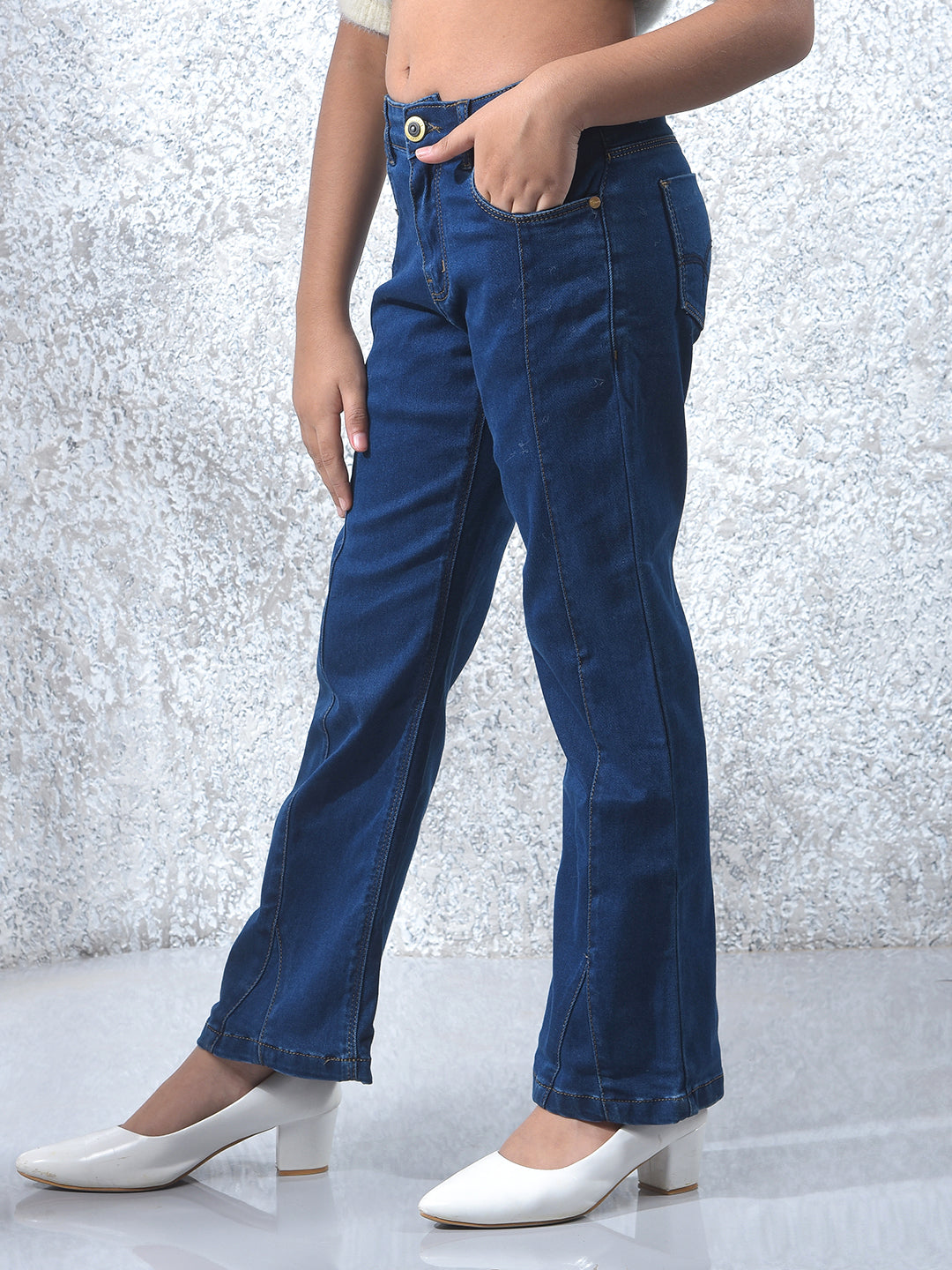 Navy Blue Bootcut High-Waist Jeans-Girls Jeans-Crimsoune Club