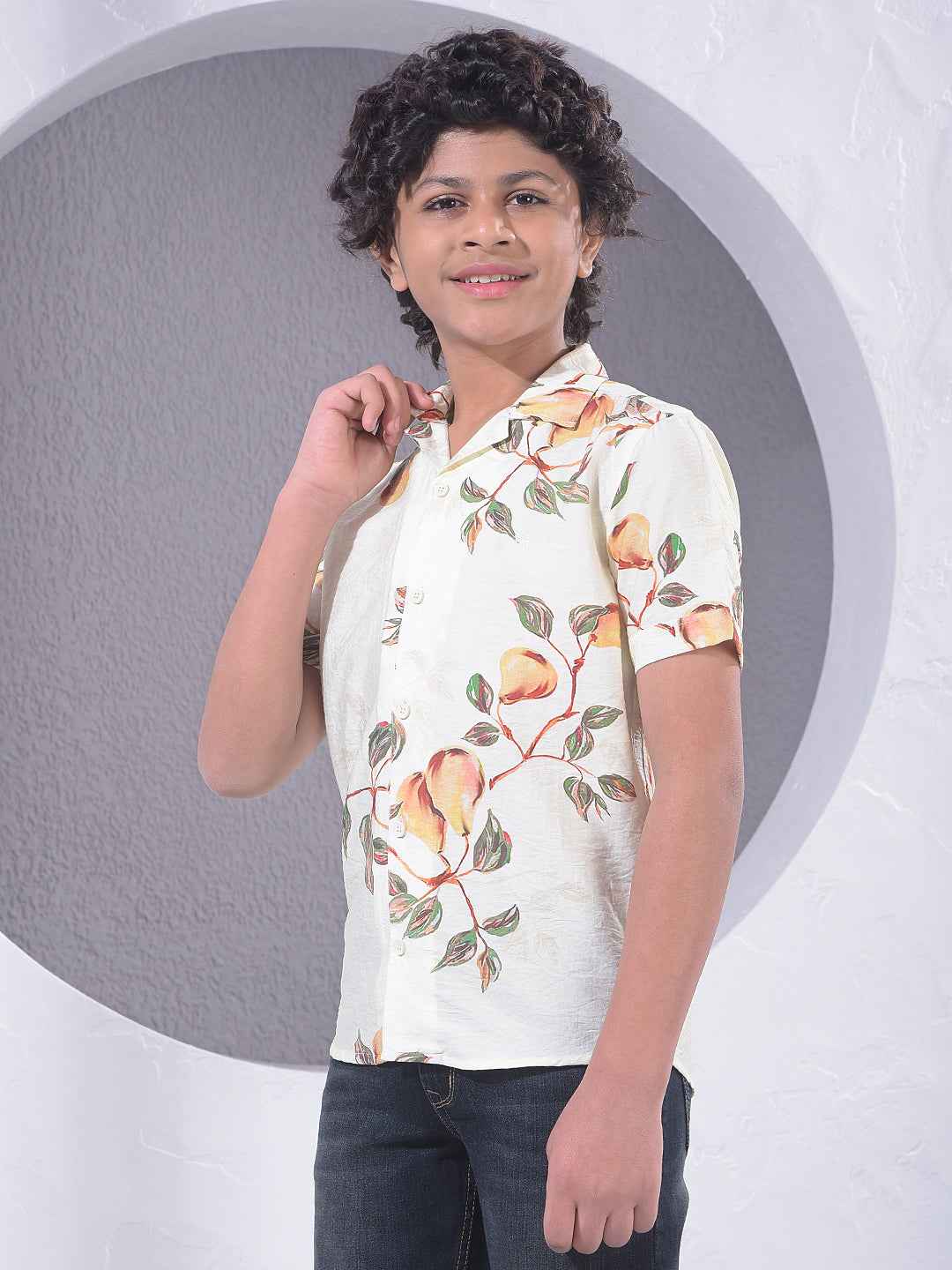 Yellow Floral Print Resort-Collar Shirt