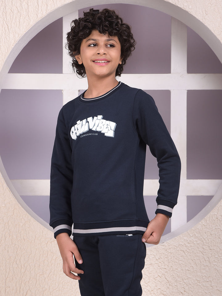 Navy Blue Typographic Print Sweatshirt