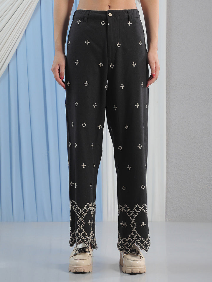 Off White Embroidered Casual Trousers