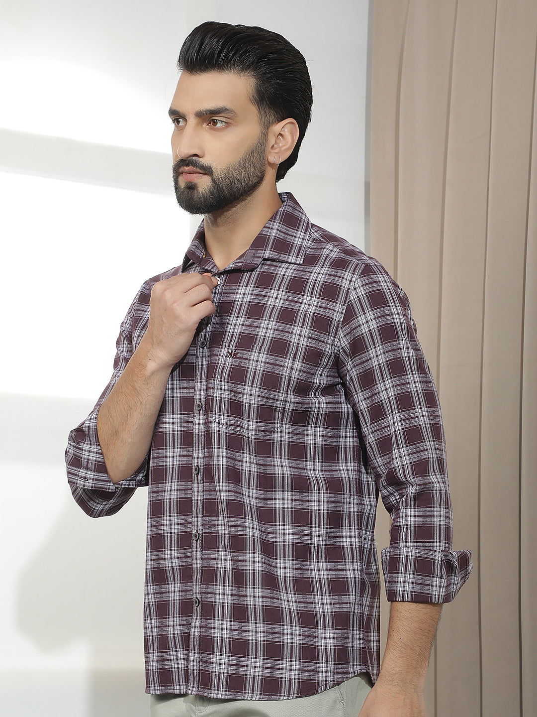 Wine 100% Cotton Checked Shirt