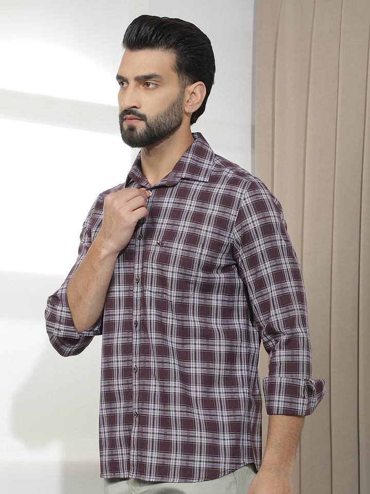 Wine 100% Cotton Checked Shirt