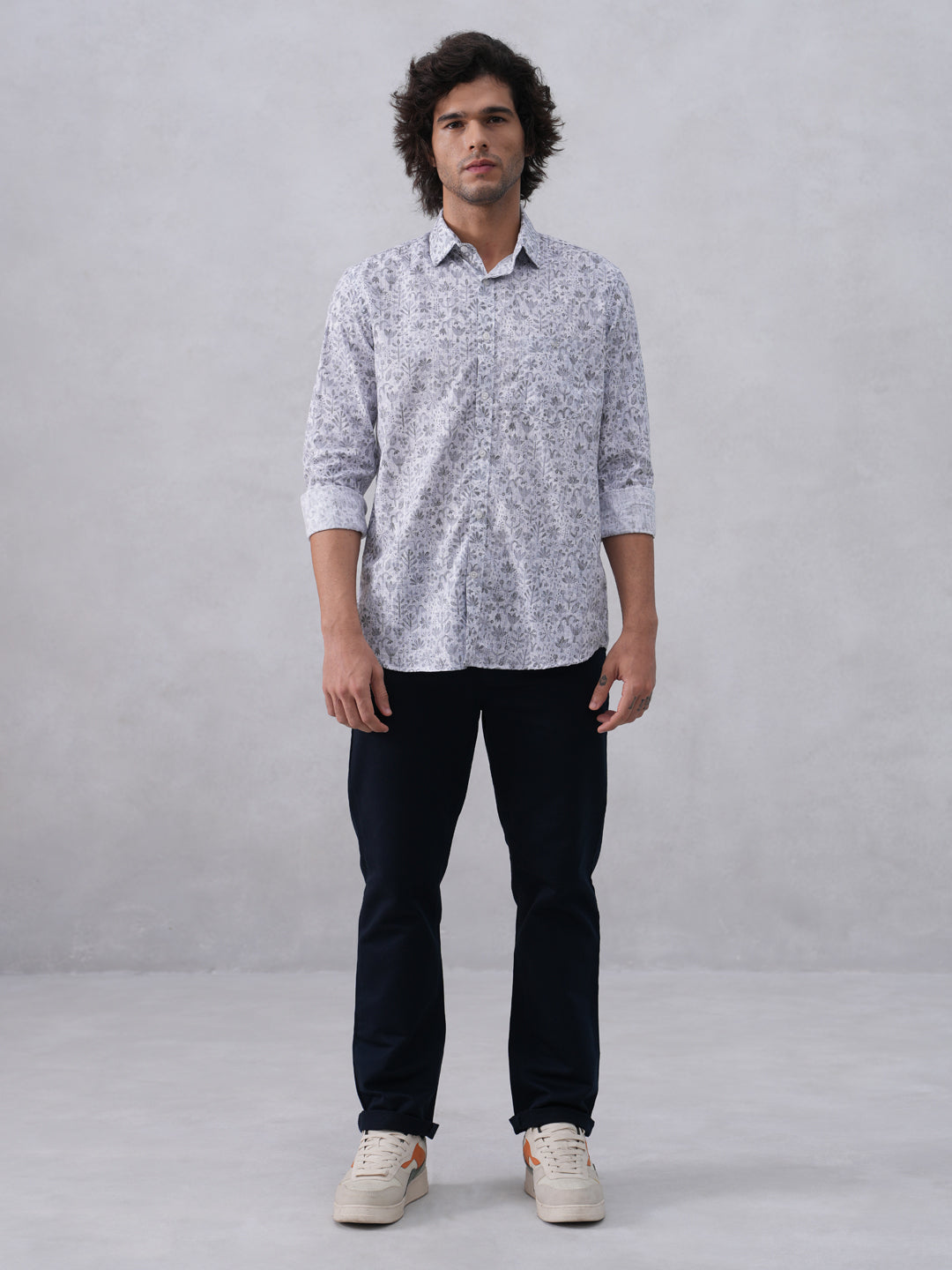 Subtle Grey Floral Print Shirt