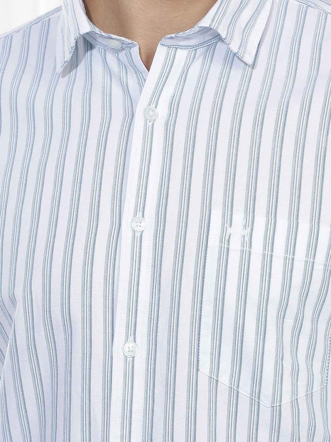 Blue Vertical Striped 100% Cotton Shirt