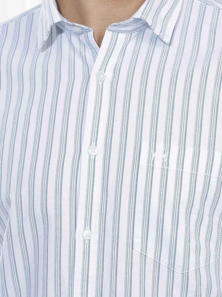 Blue Vertical Striped 100% Cotton Shirt