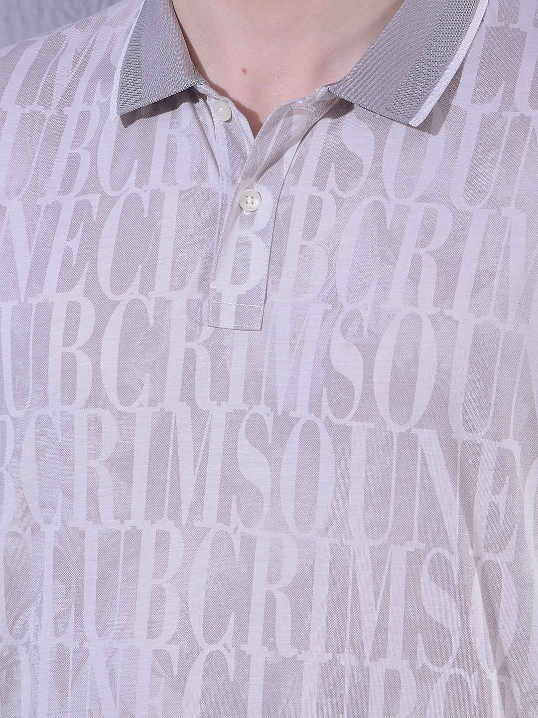 Pink Typographic Print Polo Neck T-Shirt