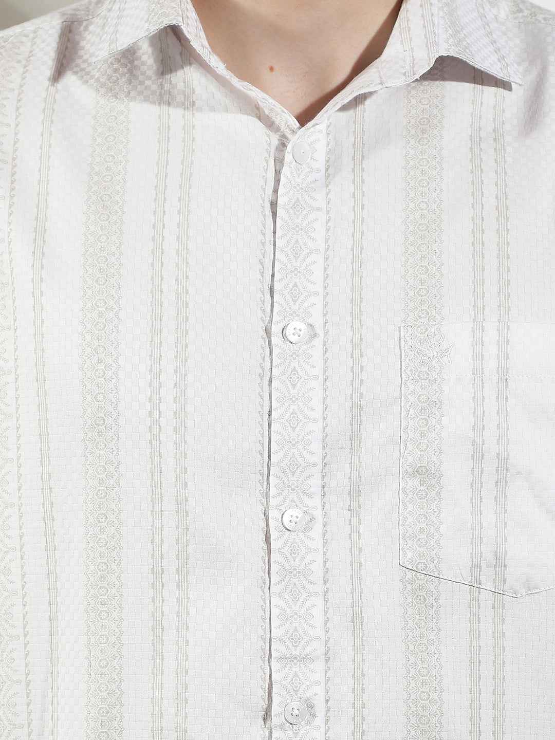 White Vertical Striped 100% Cotton Shirt