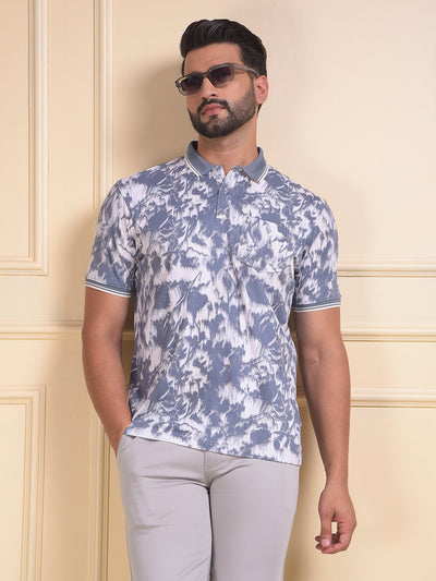 Blue Abstract Print Polo Neck T-Shirt