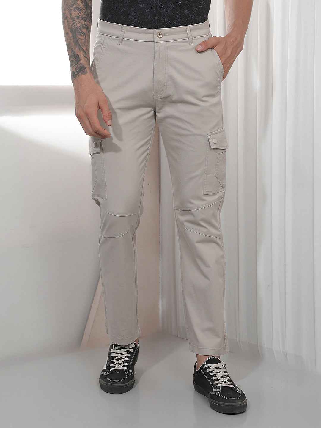 Comfortable Cream Casual Cargo Trousers