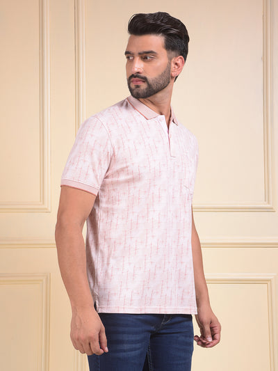 Pink Printed Polo Neck T-Shirt
