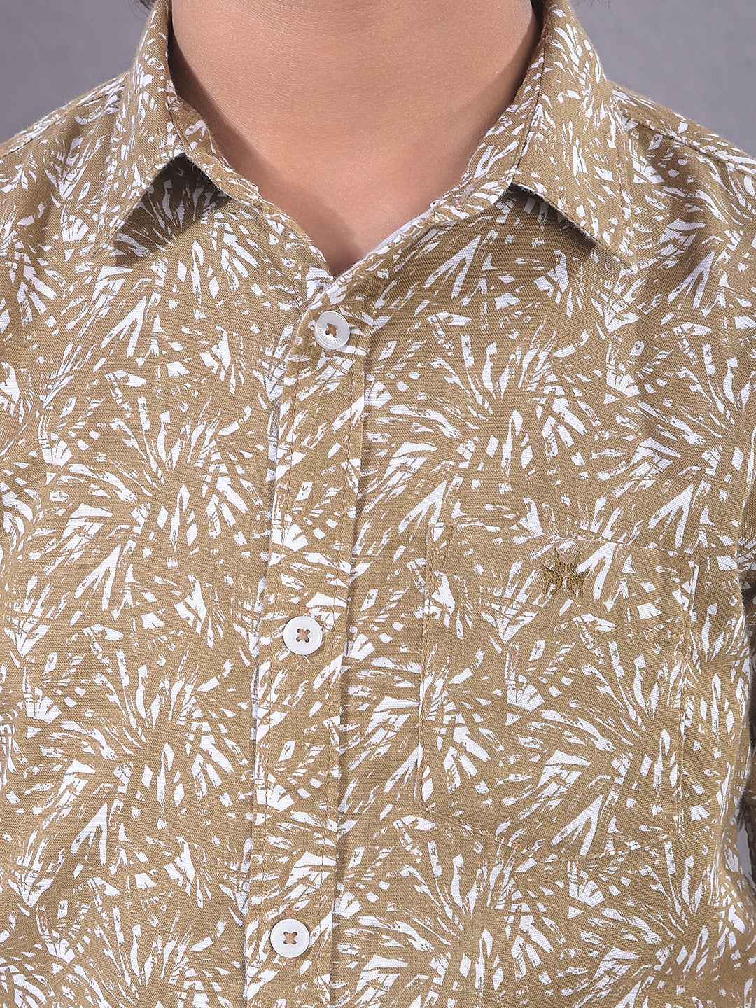 Brown Printed 100% Cotton Shirt